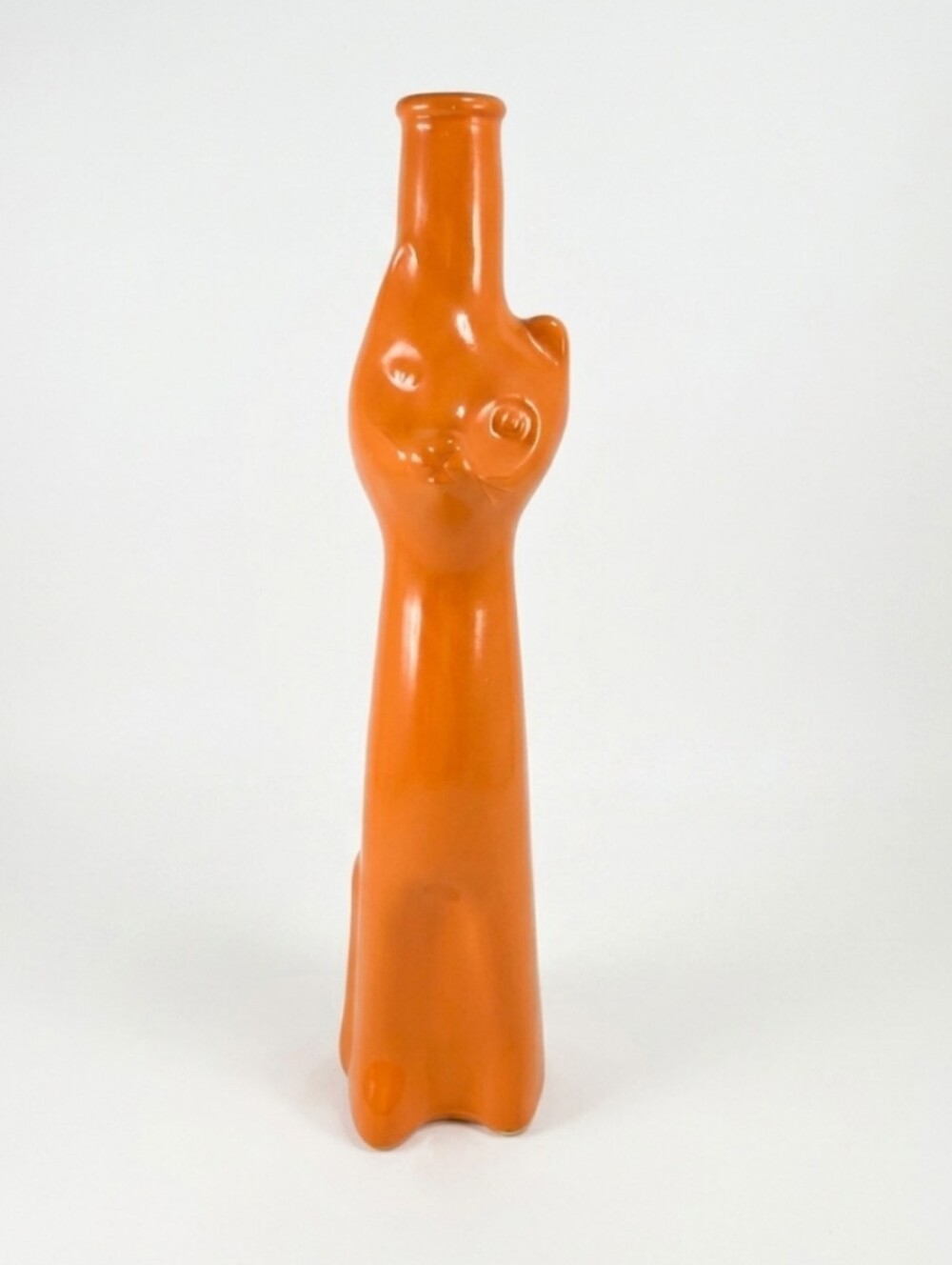 Vintage 70s MCM Opaque Orange Italian Empoli Art Glass Cat Decanter